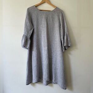 bryn walker Linen Dress Gray Ruffle Sleeve Popover Style Size XS Oversized